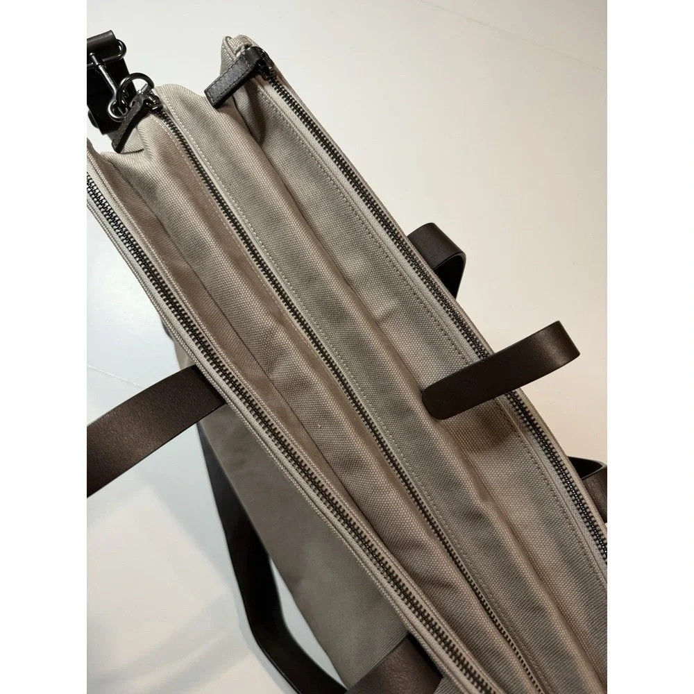 Cuyana Mens Triple Zipper Weekender Canvas/Leather Trim Travel Brown Bag